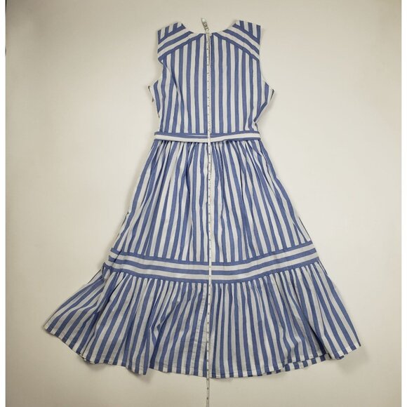 J.Crew Factory 100% Cotton Tiered Midi Dress Women's Size 4P Blue & White Stripe - Picture 7 of 16
